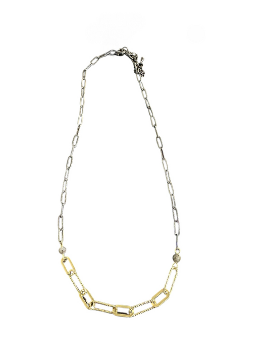 Mixed Metal Short Paperclip Chain - Gold and Gunmetal