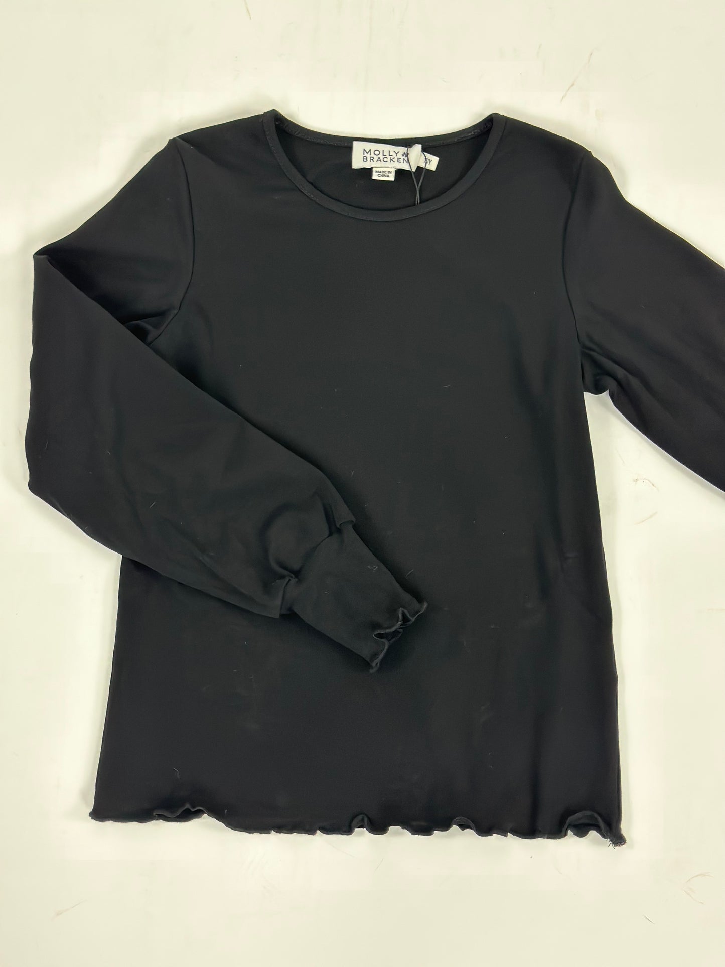 Long Sleeve Tee with Ruffle Trim - Black