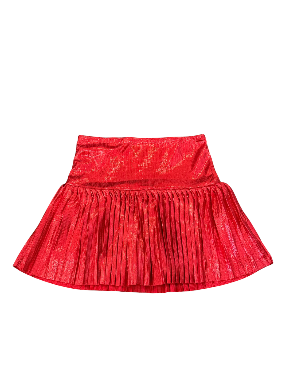 Metallic Drop Waist Pleated Skirt - Red