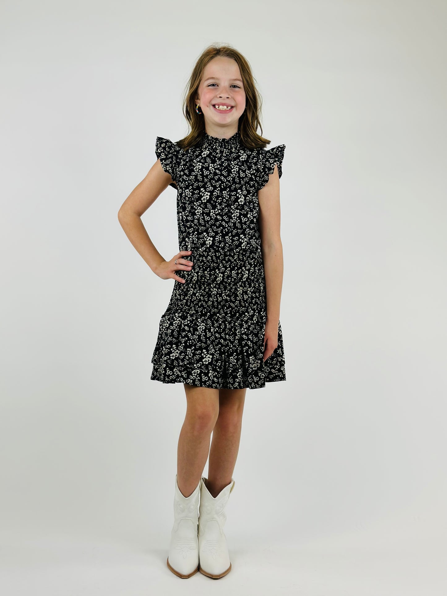 Selena High Neck Smock Ruffle Dress Lo