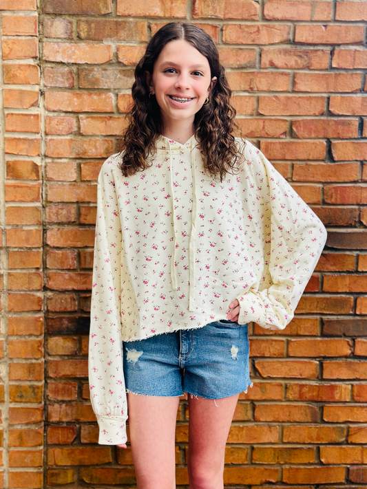 Delicate Floral Print Hoodie - Adult Sizing