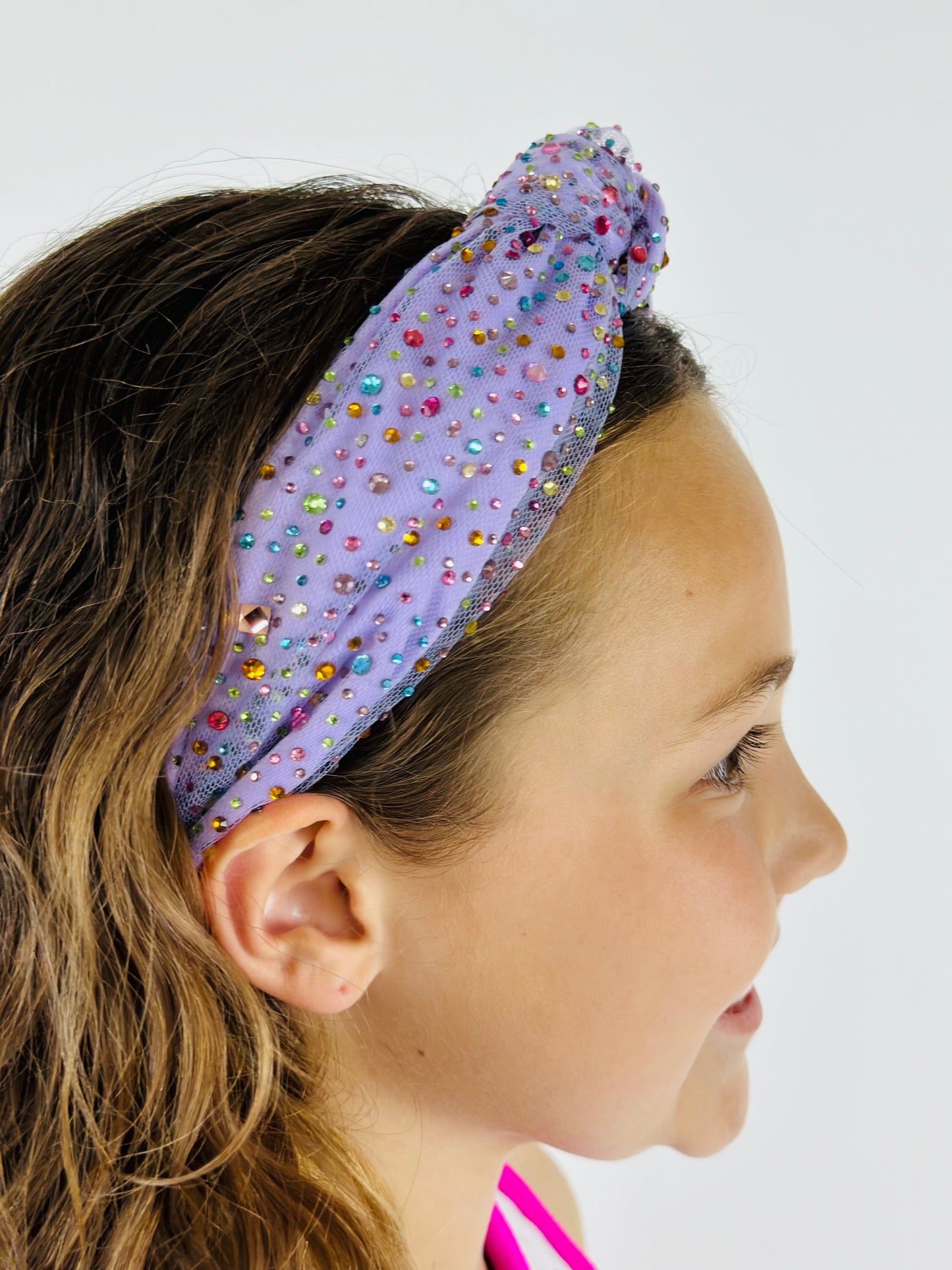 Tulle Jeweled Knot Headband - Lavender