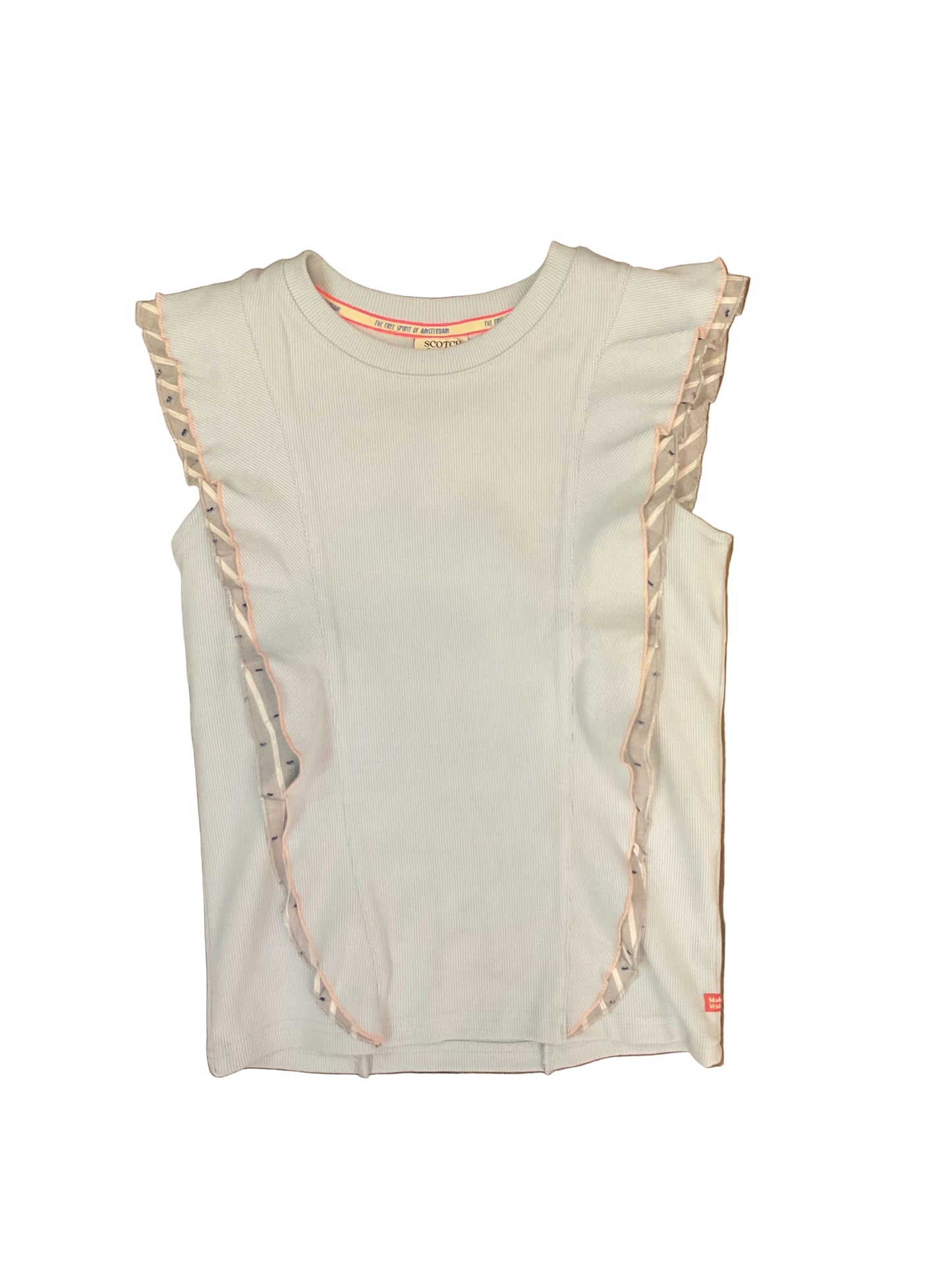 Scotch & Soda Ruffle Ribbed Top- Light Blue