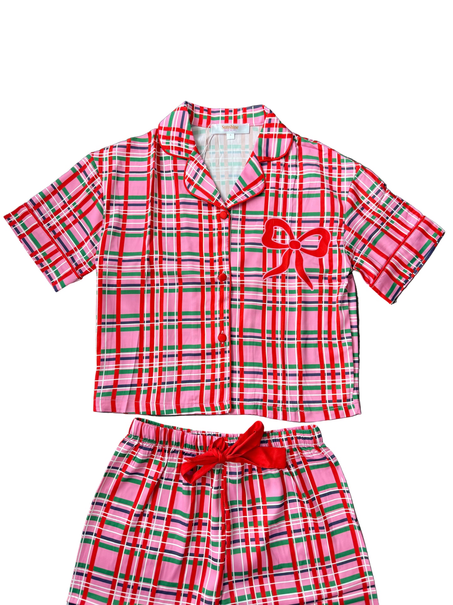 Pink Plaid with Bow Loungewear Pant Set