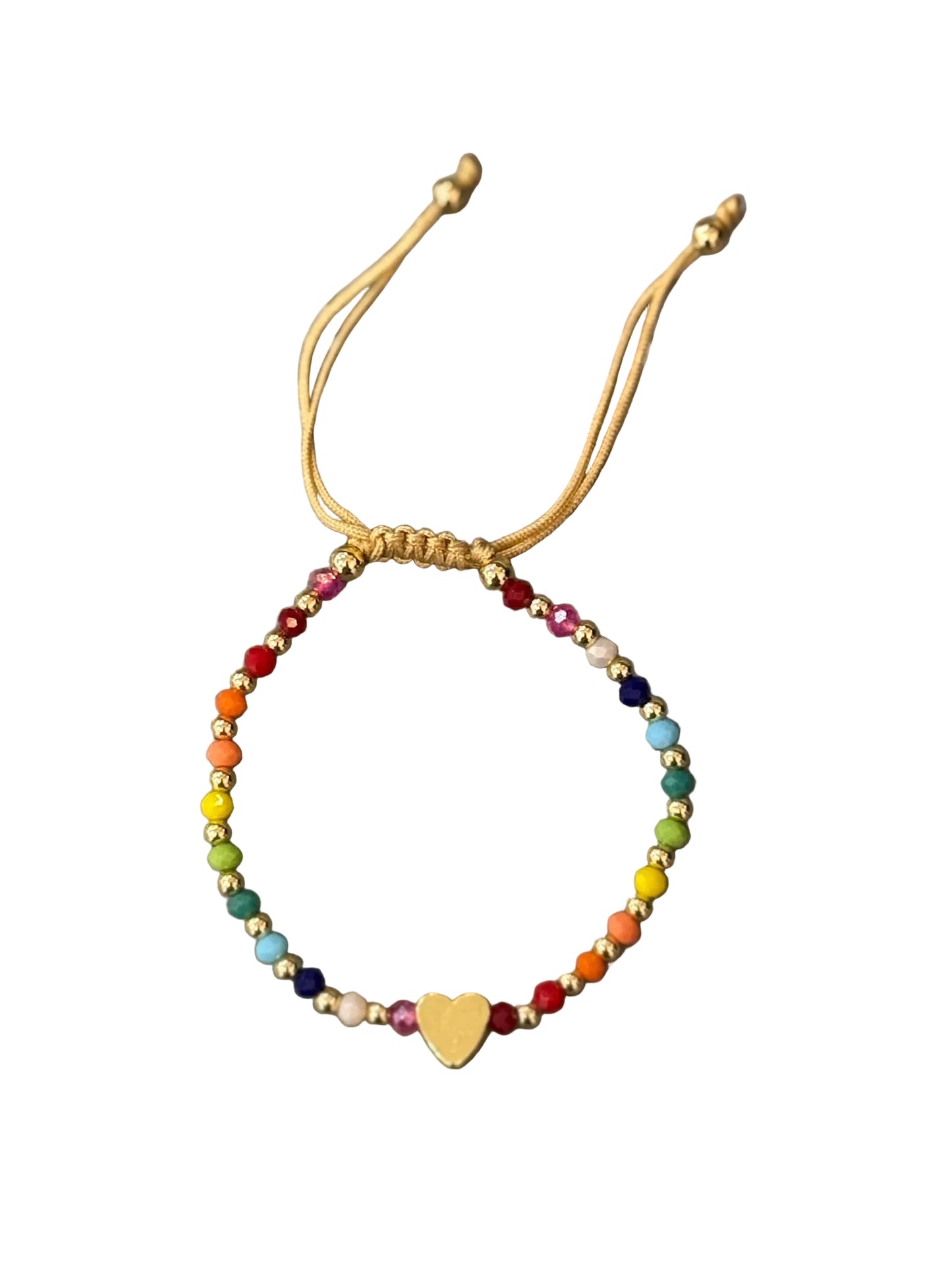 Rainbow and Gold Beaded Heart Bolo Bracelet
