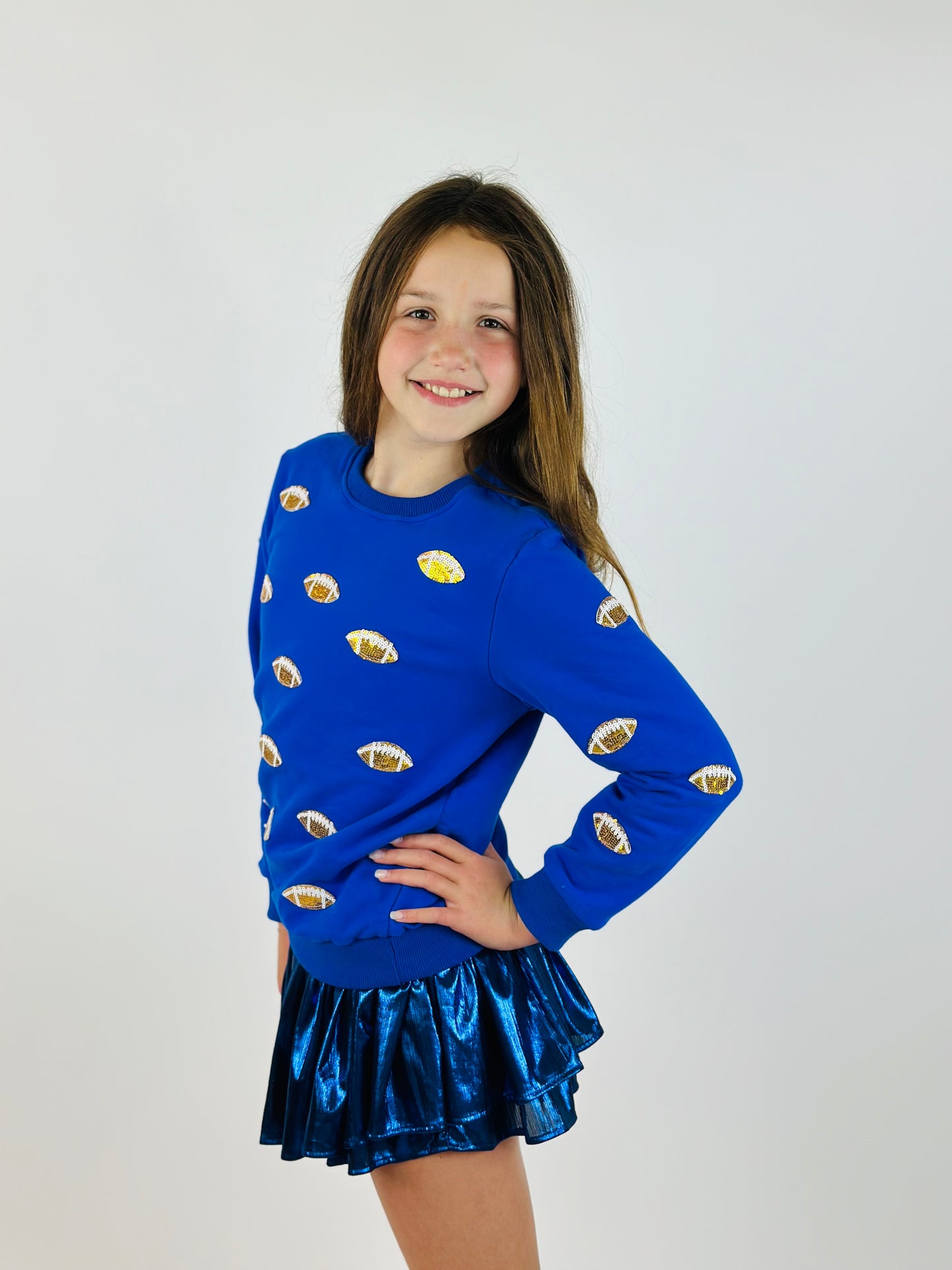 Game Day Glitter Football Sweatshirt - Blue