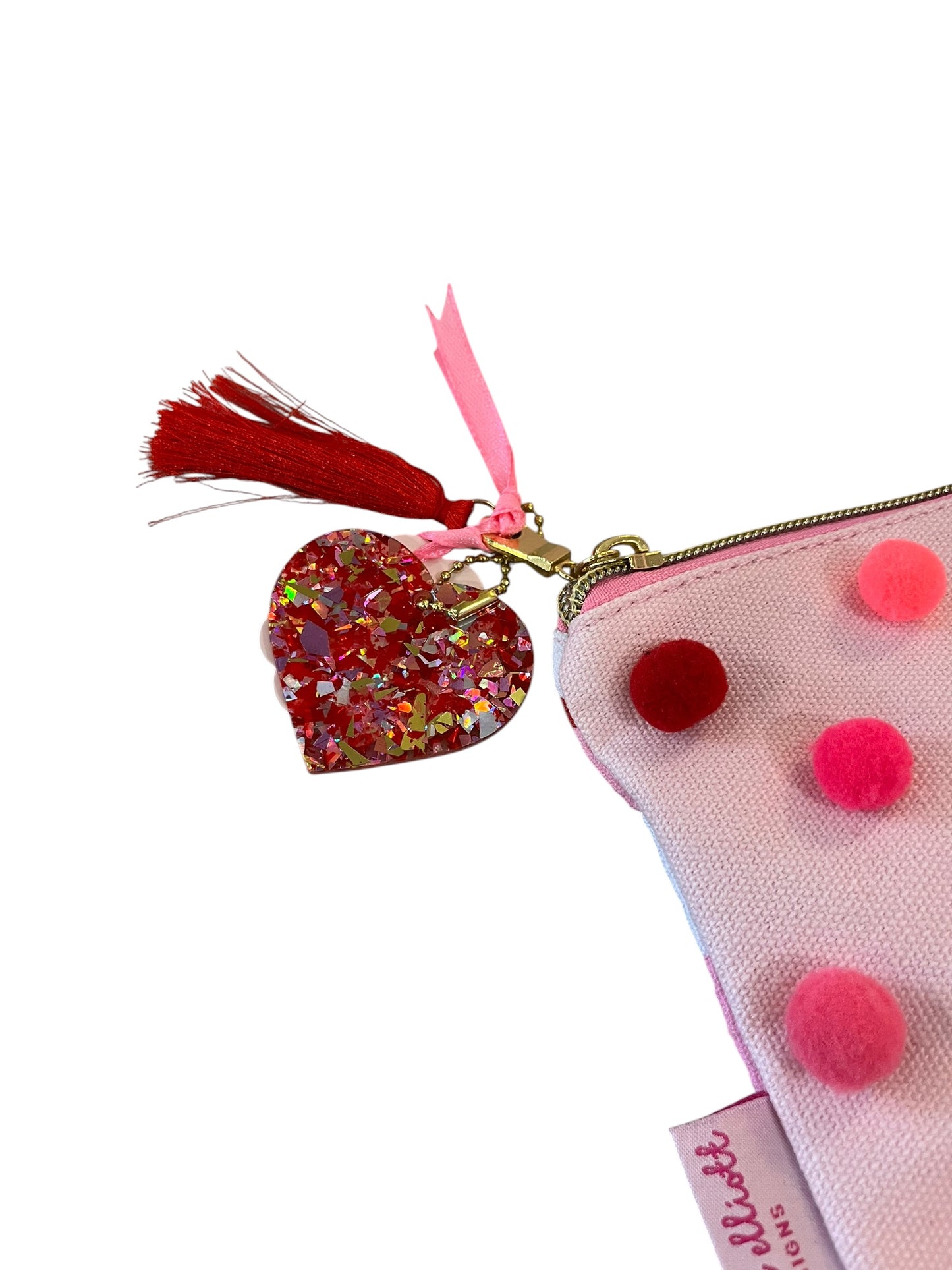 Red & Pink Pom Pom Pouch