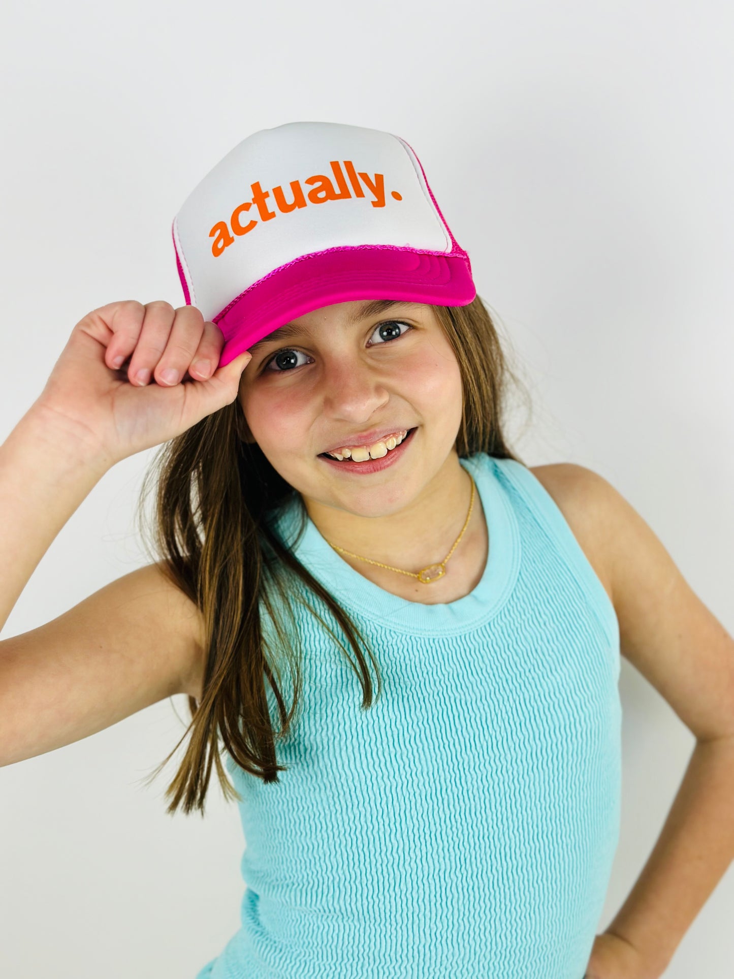 "Actually" Trucker Hat - Youth Pink/Orange