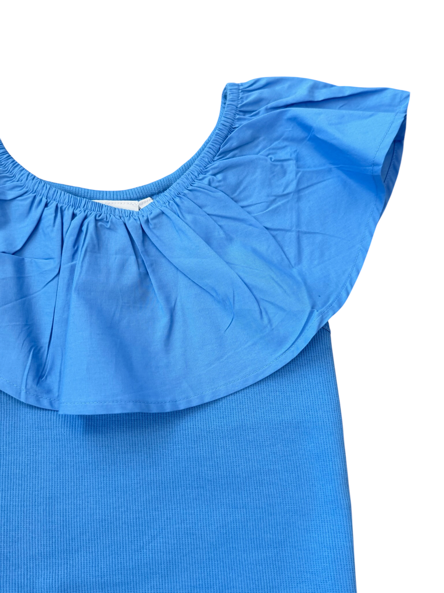 Reca Ribbed Ruffle Top - Blue Flower