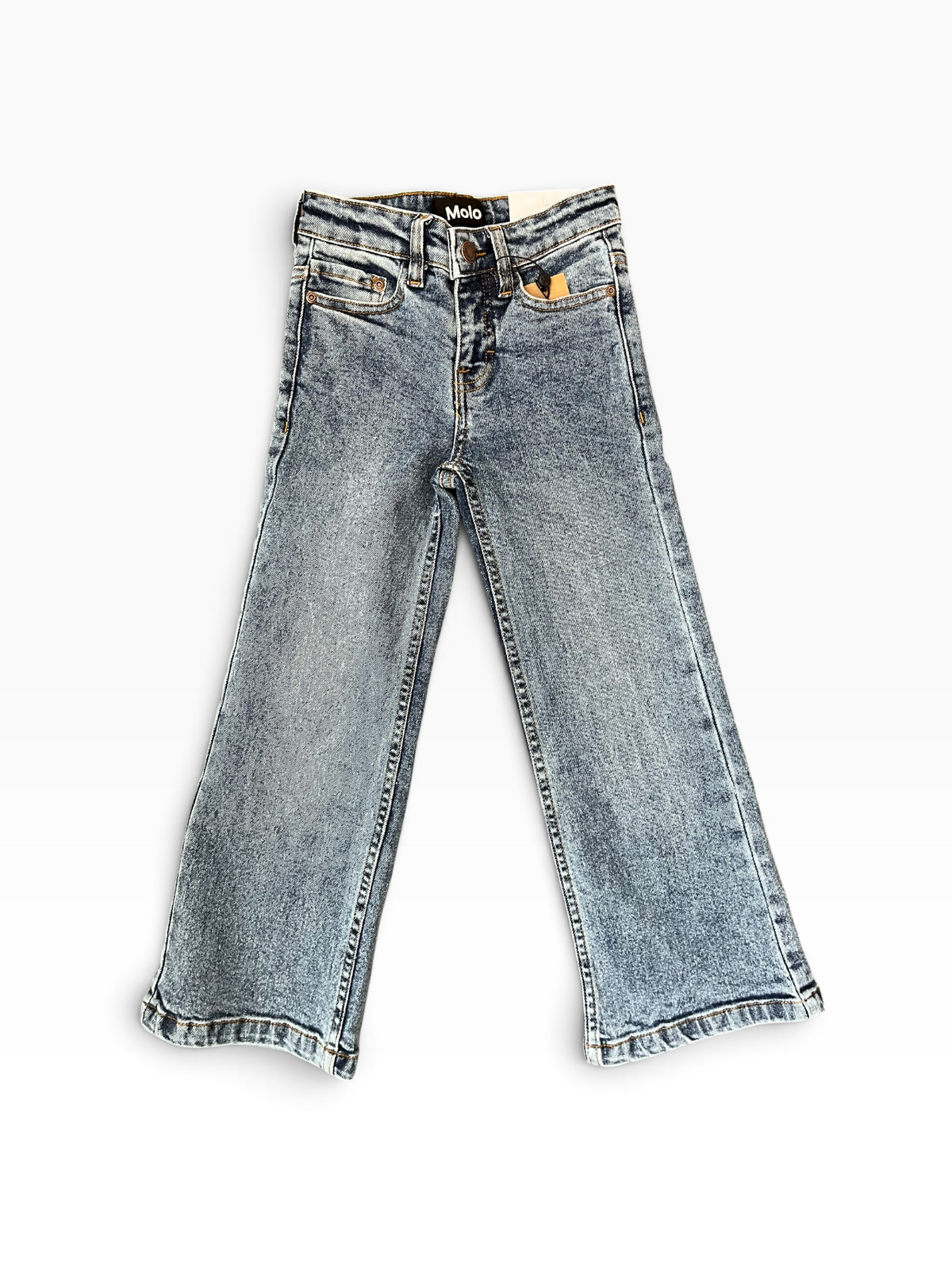 Light blue wide-leg denim jeans with a faded wash, displayed flat against a plain white background.