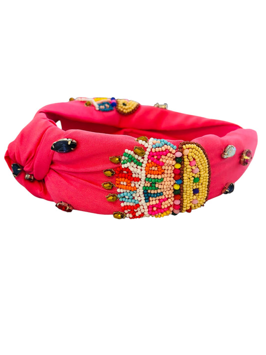 Birthday Beaded Headband - Pink