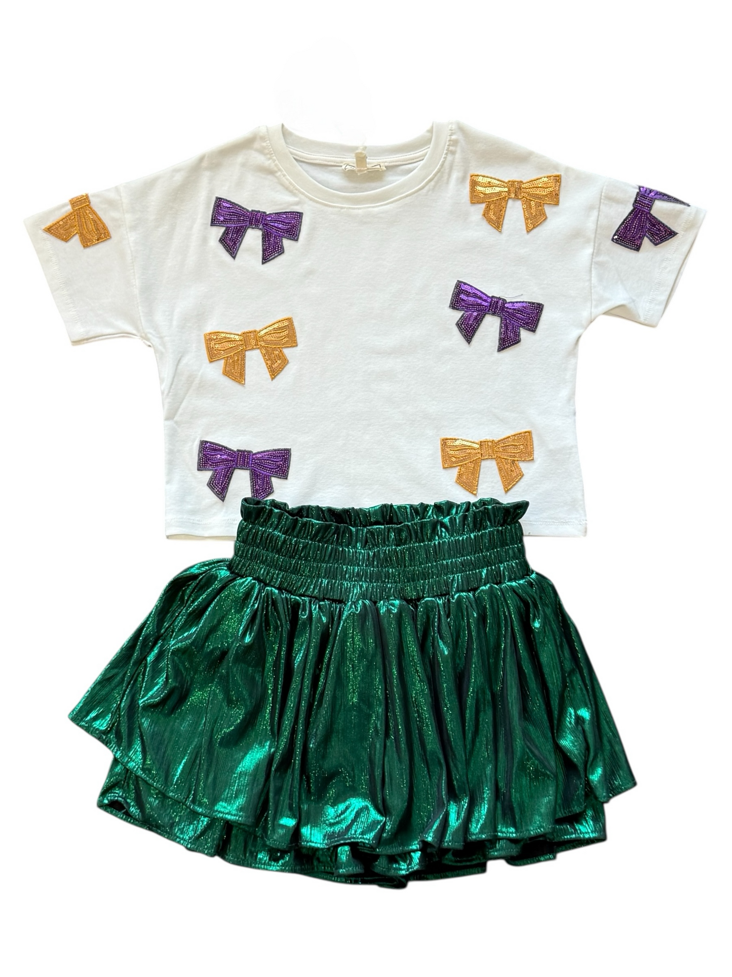 Spirit Tee w/ Purple and Gold Sequin Bows