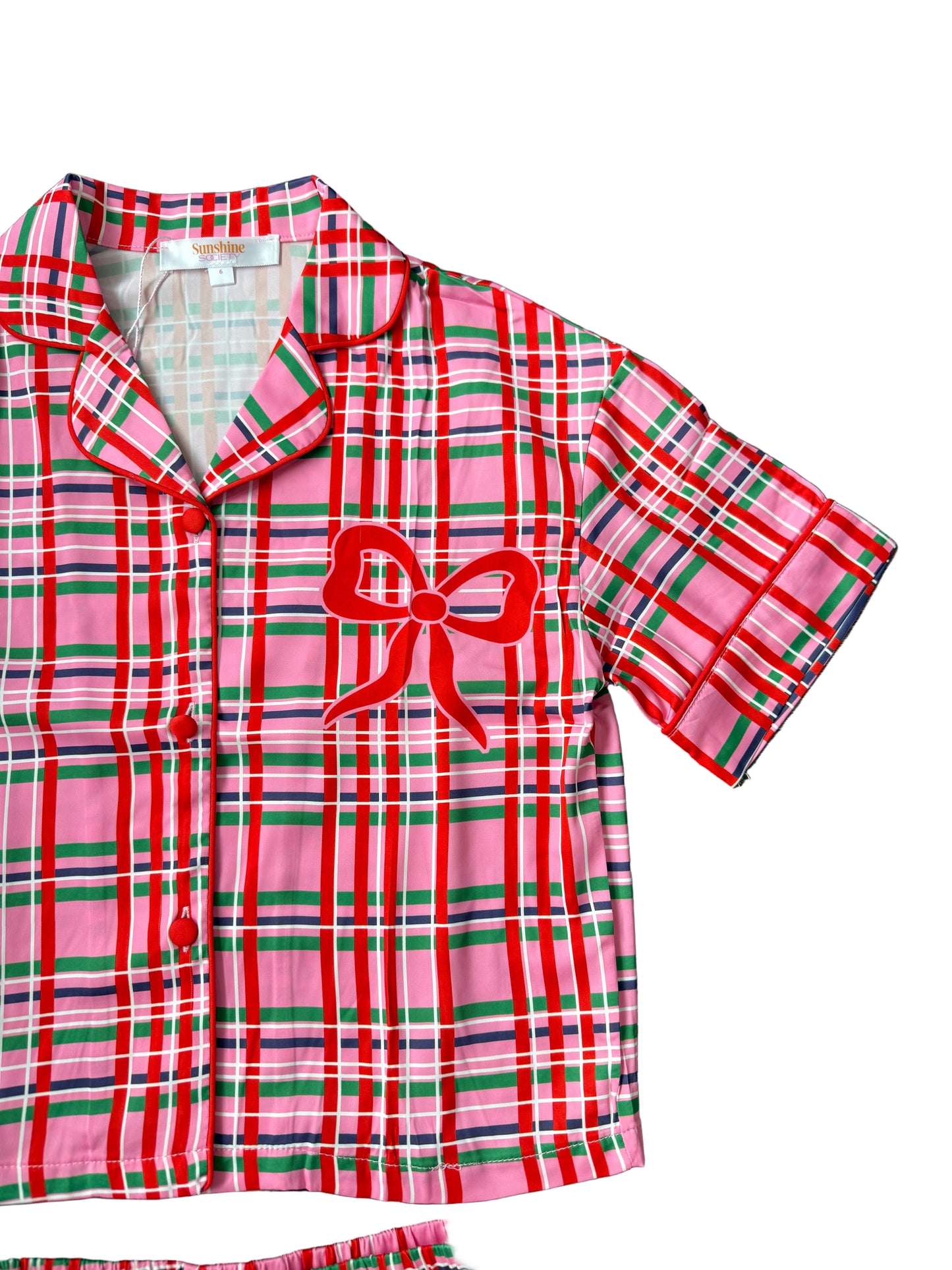 Pink Plaid with Bow Loungewear Pant Set