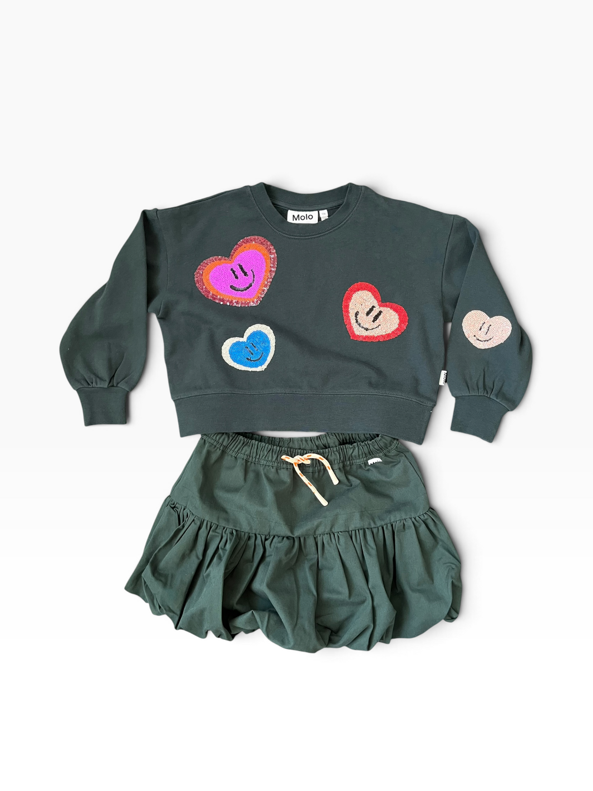 Molo Miki Sequin Heart Sweatshirt - Dark Green