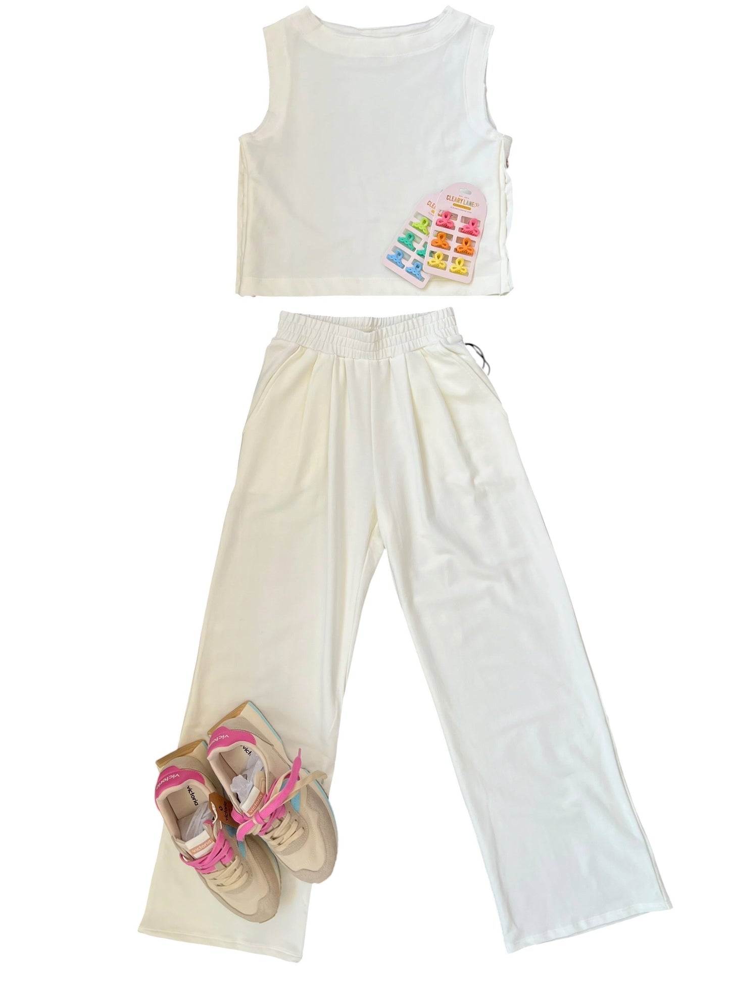 Tenly French Terry Side Button Tank - Ivory