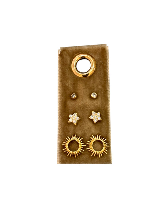 CZ, Flower, Sun Stud Gift Set/3 - Gold