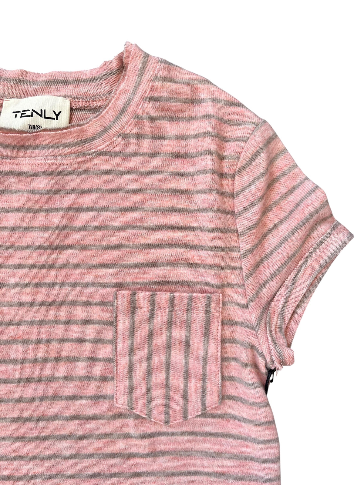 Tenly Hacci S/S Stripe Pocket Tee - Cranberry/Nutmeg