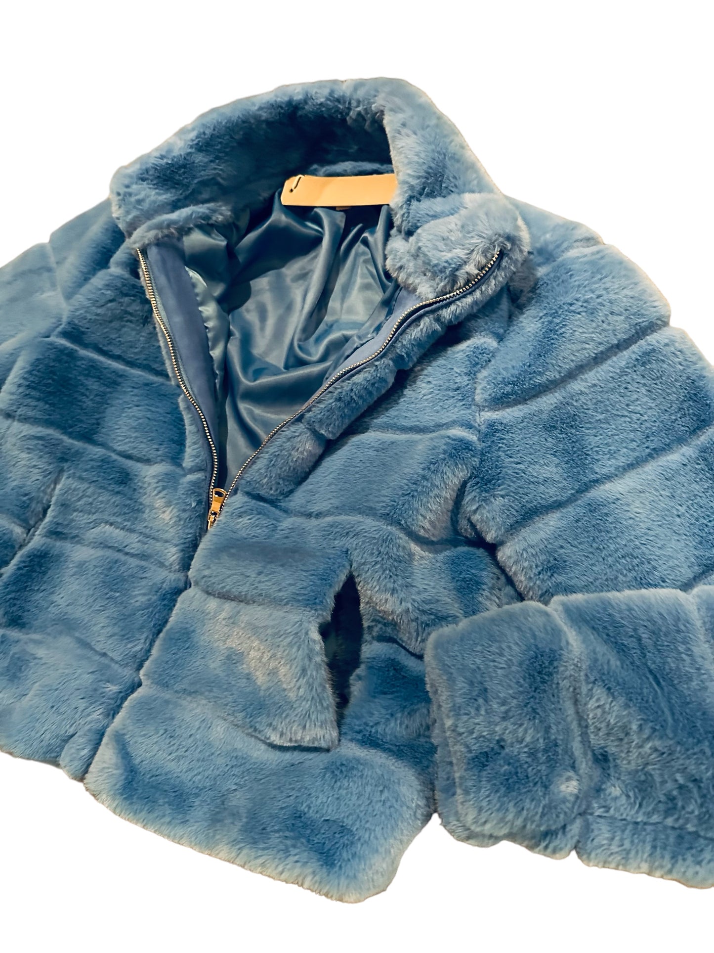 Teddy Faux Fur Puffer Coat - Cobalt Blue