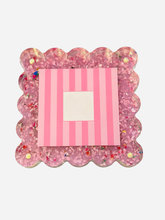 Square Scalloped Acrylic Frame - Confetti Pink
