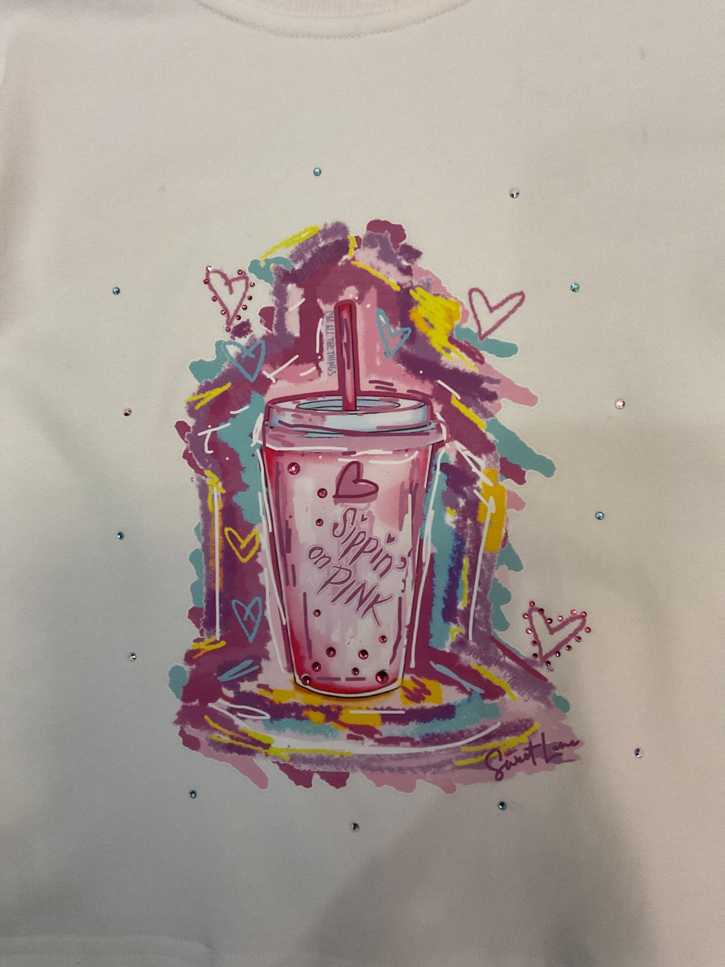 Sippin’ on Pink Custom Art Sweatshirt