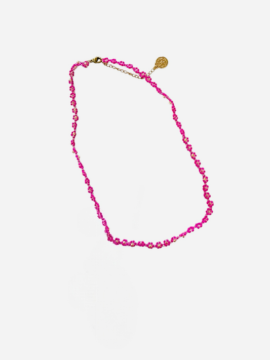 Jane Marie 15” Flower Beaded Necklace - Hot Pink