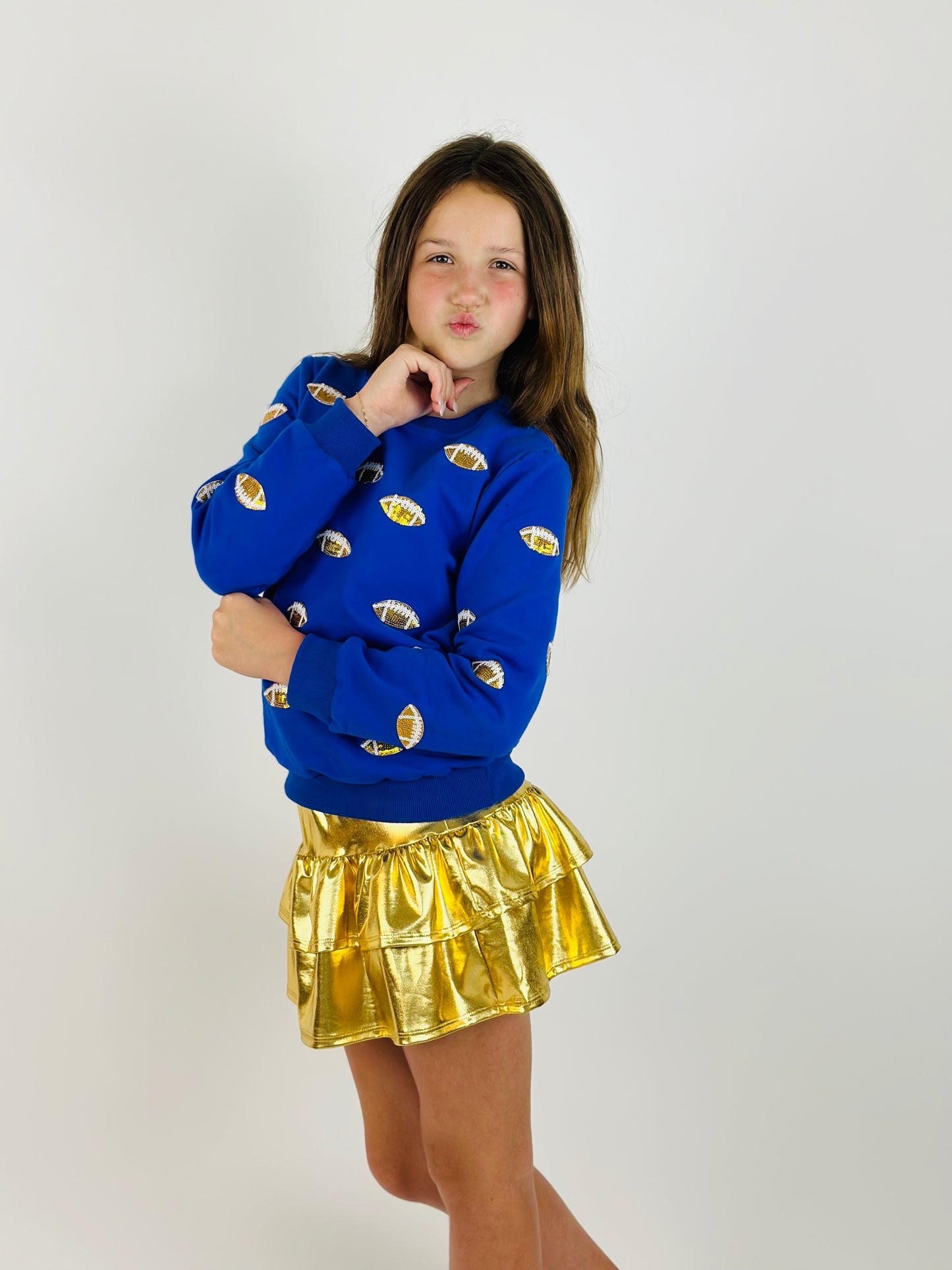 Game Day Glitter Football Sweatshirt - Blue