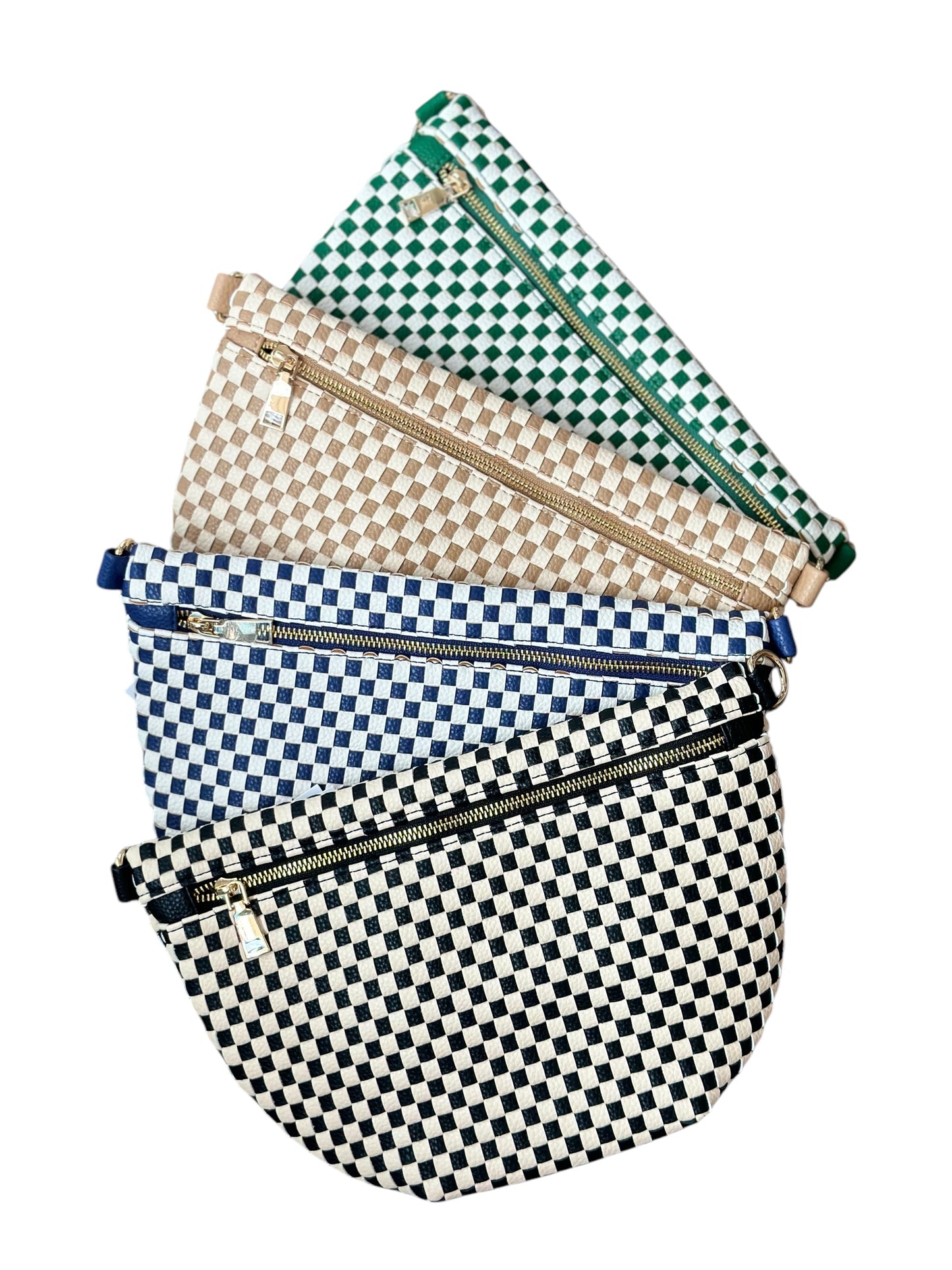 Woven Bum Bag - Green and White Check