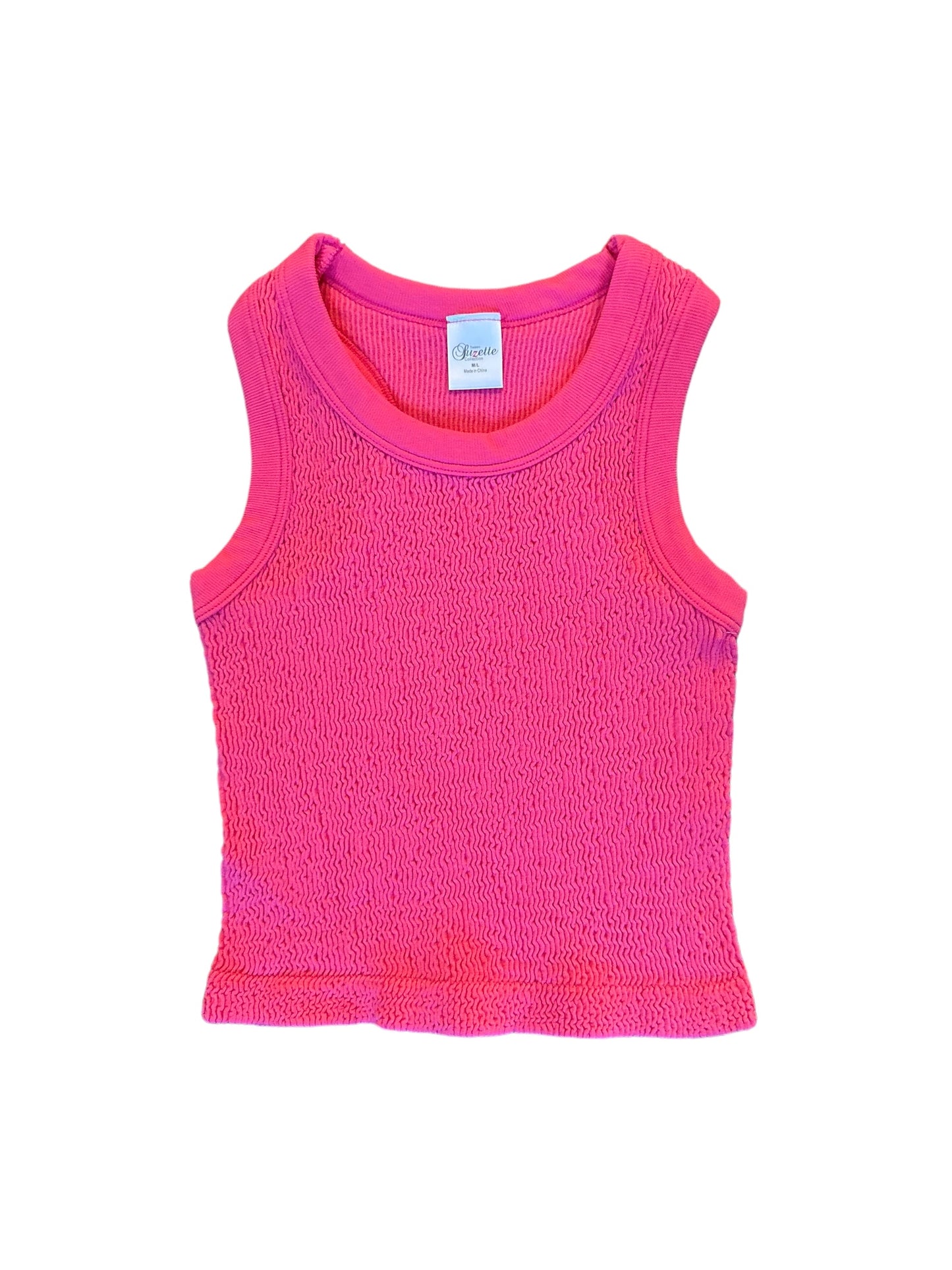 Smocked Crop Tank - Bright Pink