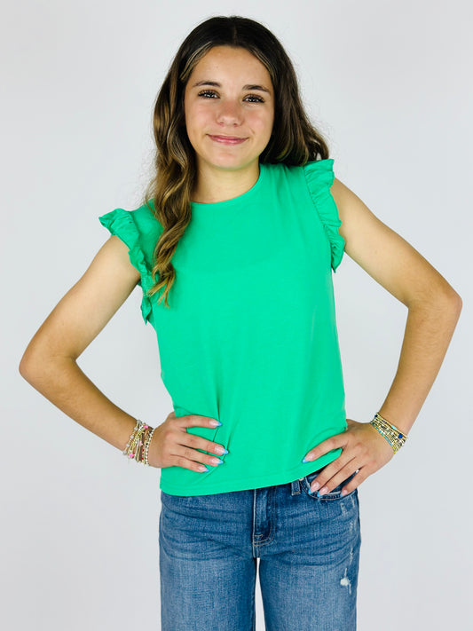 Girl's Top with Ruffles - Green