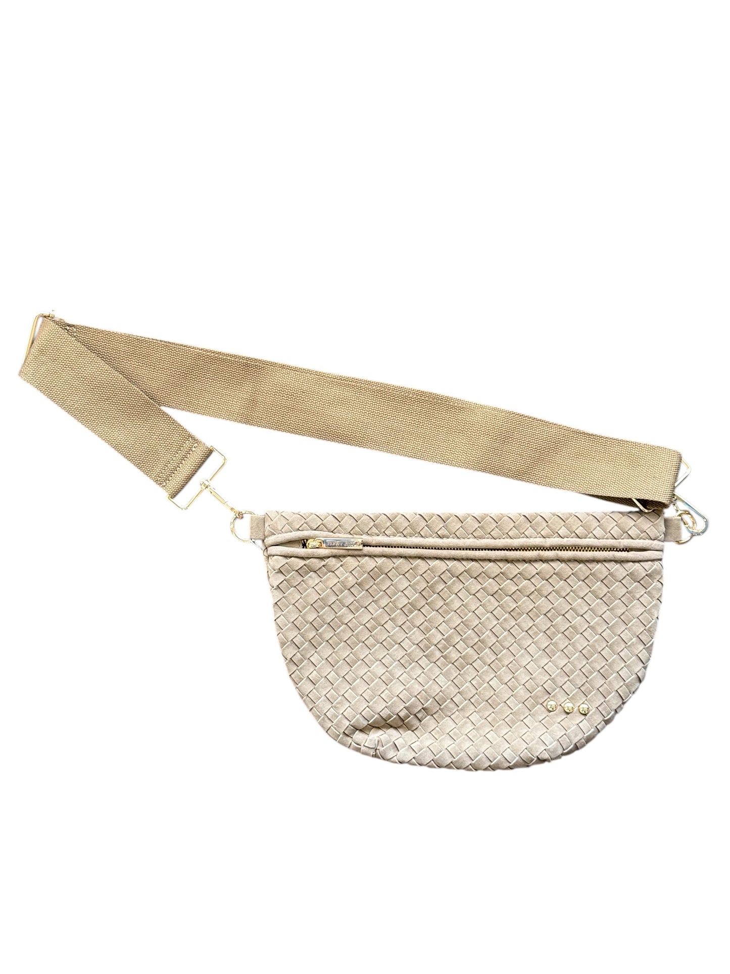 Woven Bum Bag - Taupe Faux Suede