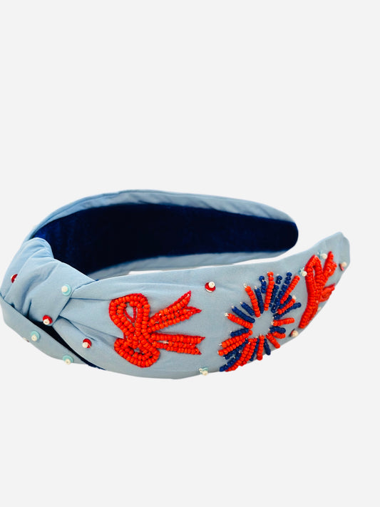 Fourth of July - Chambray Bow & Fireworks