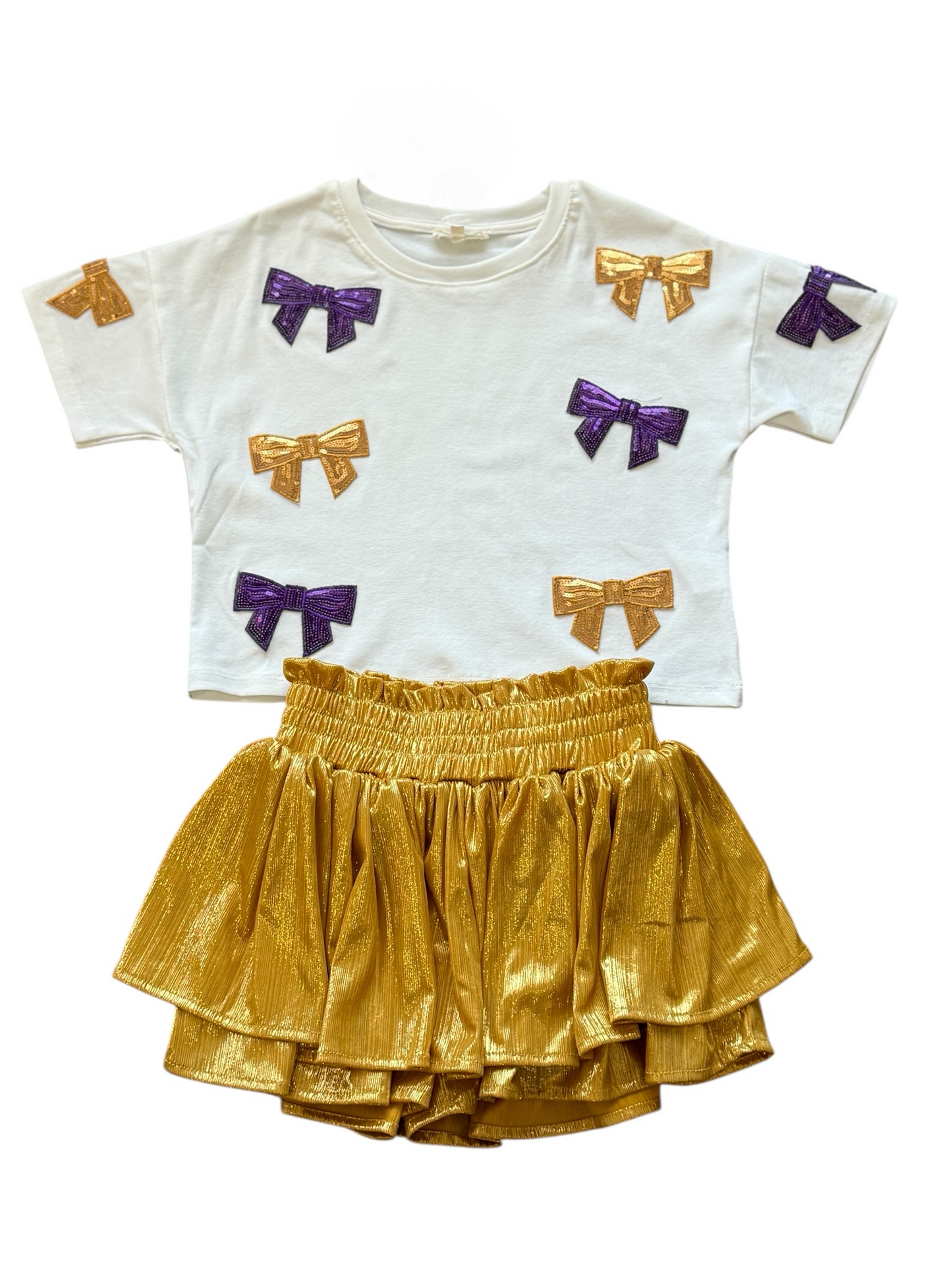 Spirit Tee w/ Purple and Gold Sequin Bows
