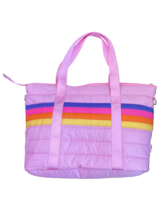 Retro Stripe Puffer Tote - Pink