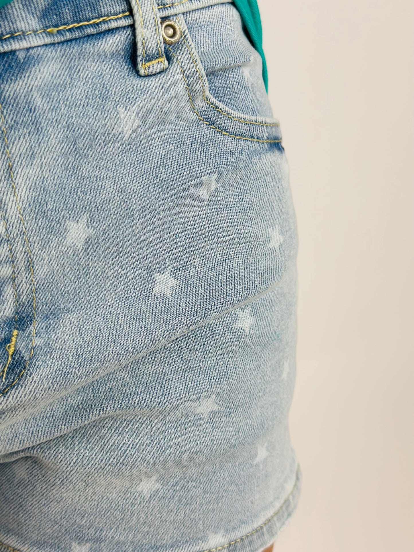 Star Denim Shorts with Fray Hem