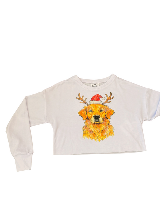 Santa Paws Cropped Lux Sweatshirt w/Raw Hem