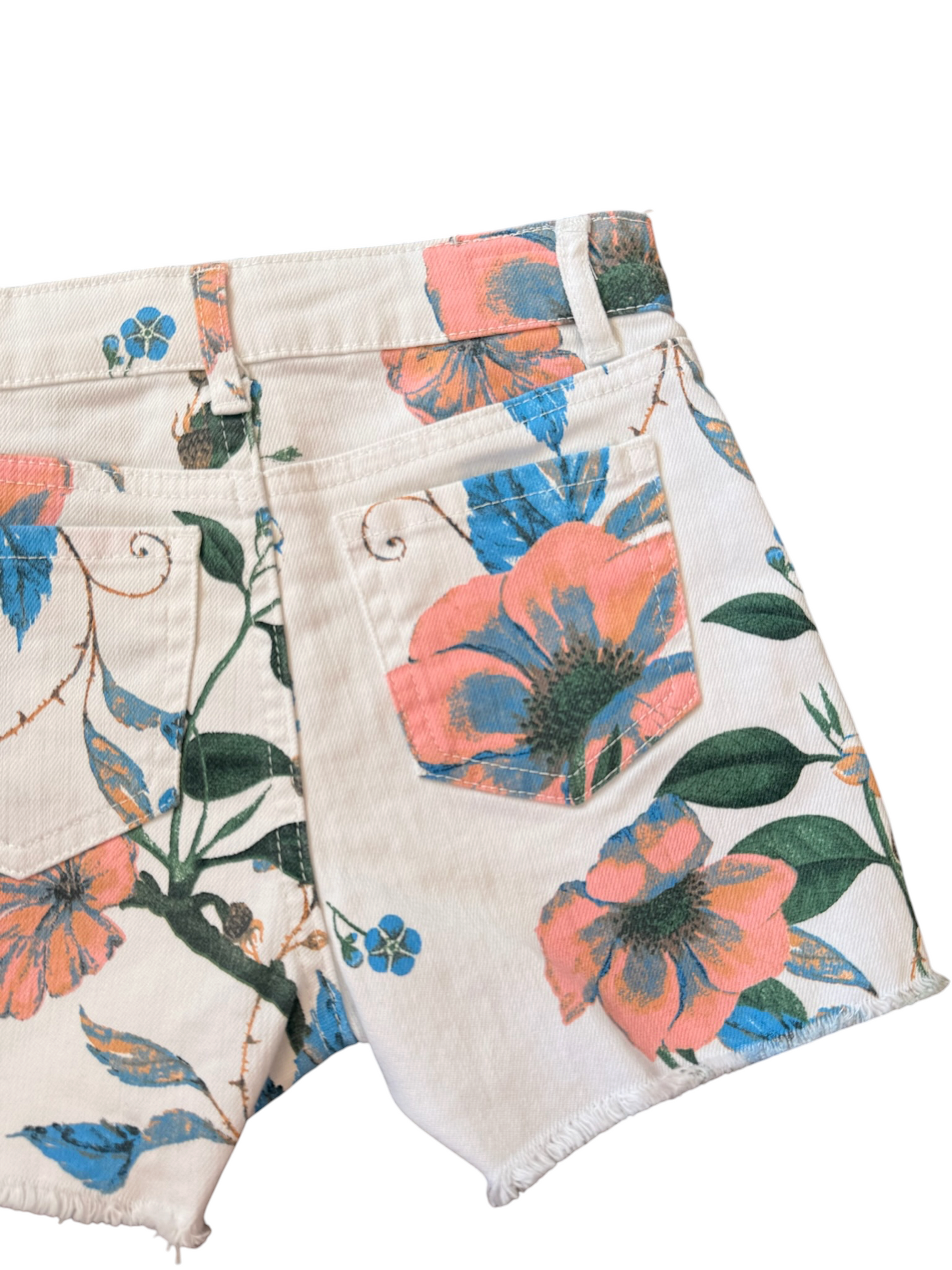 Floral Printed Denim Shorts - White