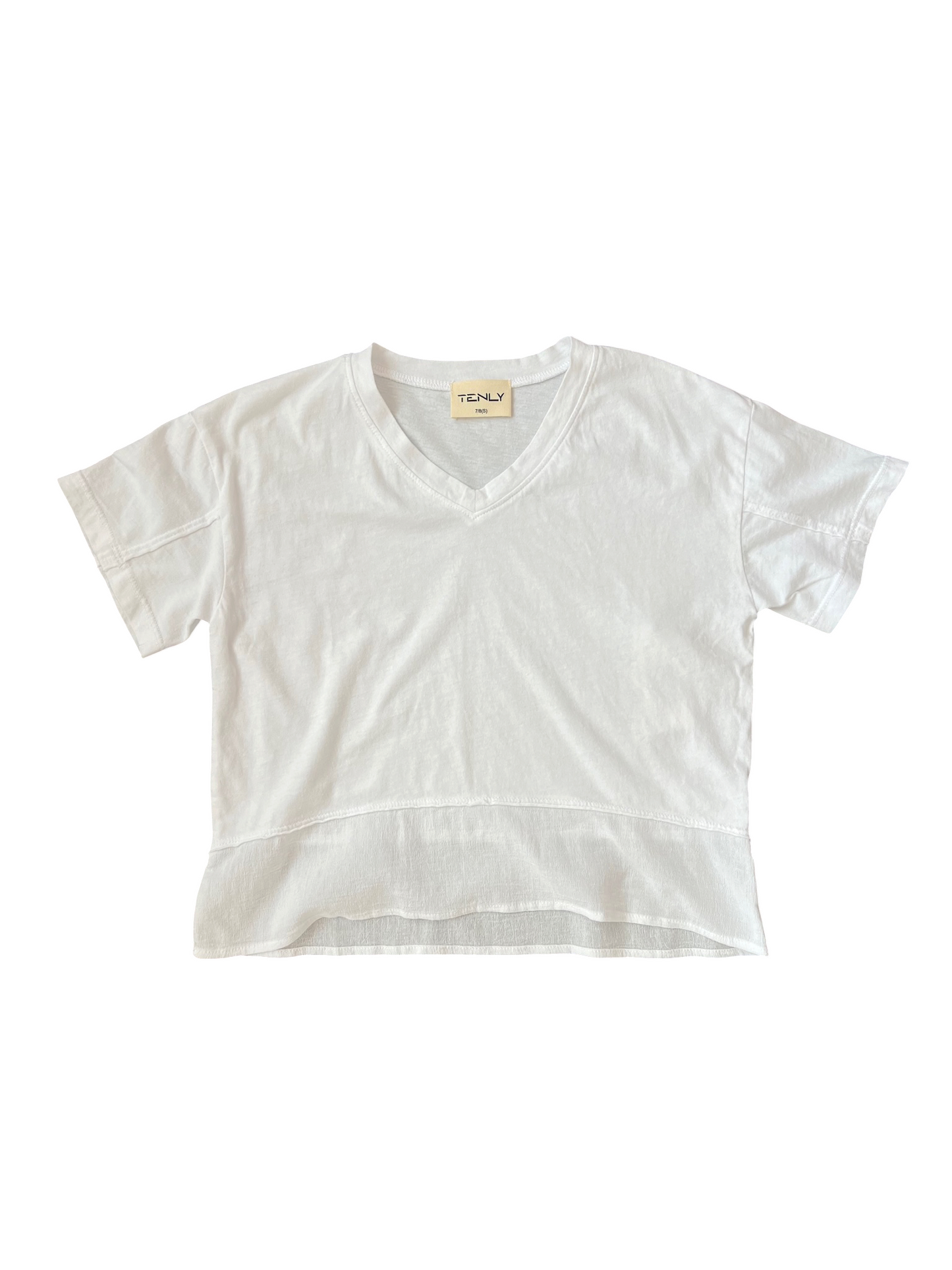 Tenly Mixed Media V-Neck Tee - White