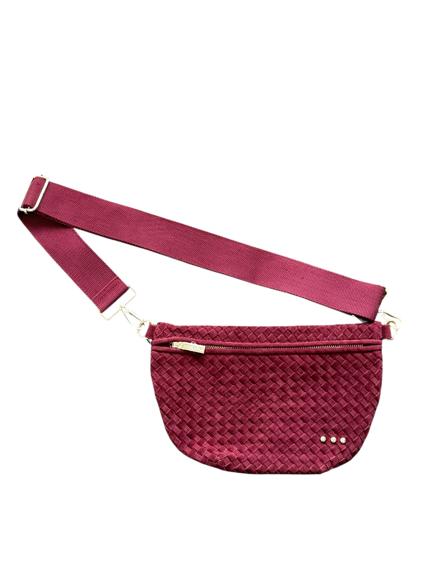 Woven Bum Bag - Burgundy Faux Suede