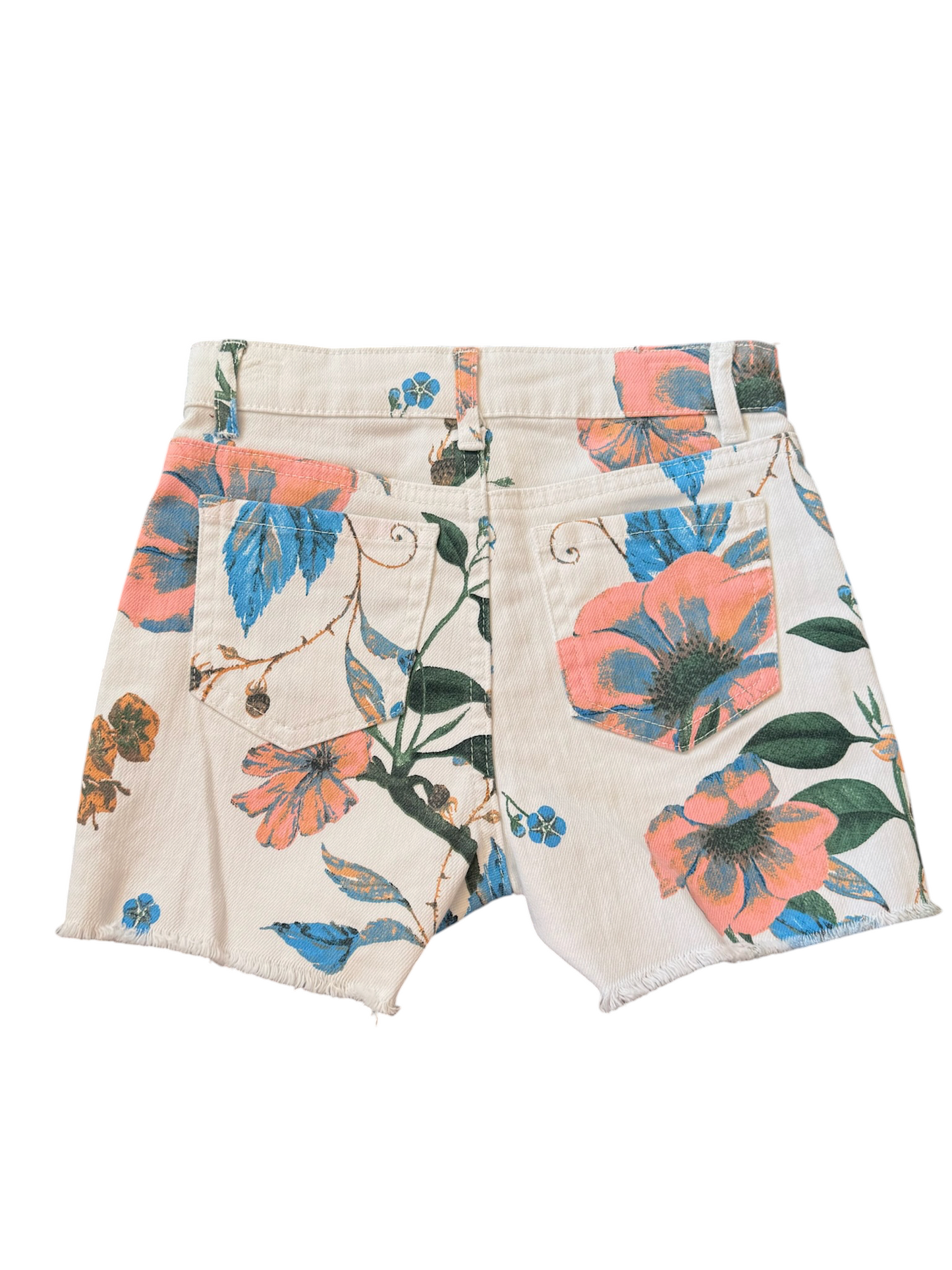 Floral Printed Denim Shorts - White