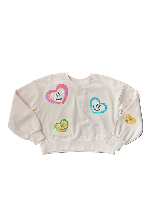 Miki Sweatshirt with Sequin Smiley Hearts