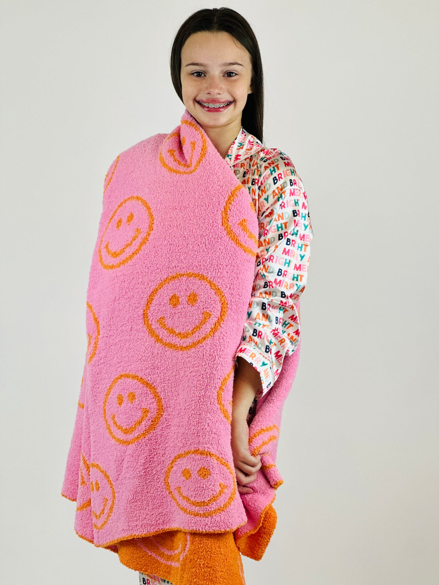 Smiley Plush Throw - Pink/Orange