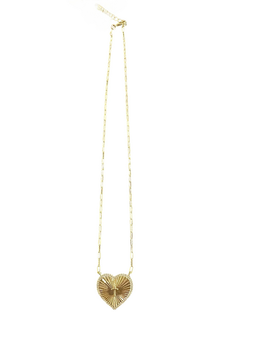 Large Heart Burst w/Pave Border and Delicate Cross Center