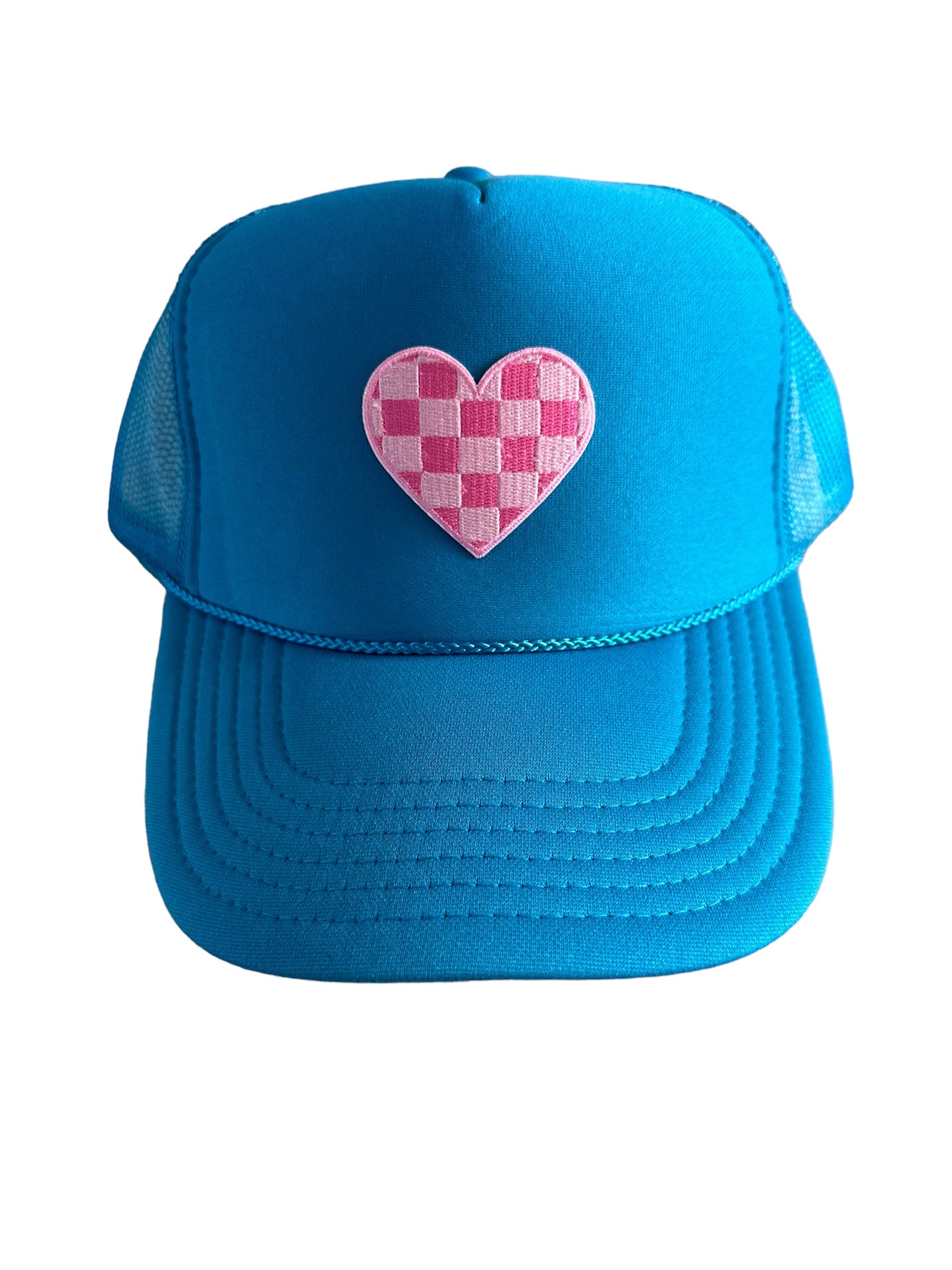 Blue Checkered Heart Trucker Hat - Adult