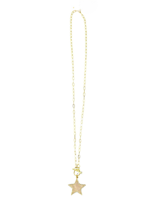 Mother of Pearl Filled Star with Pave Border Pendant