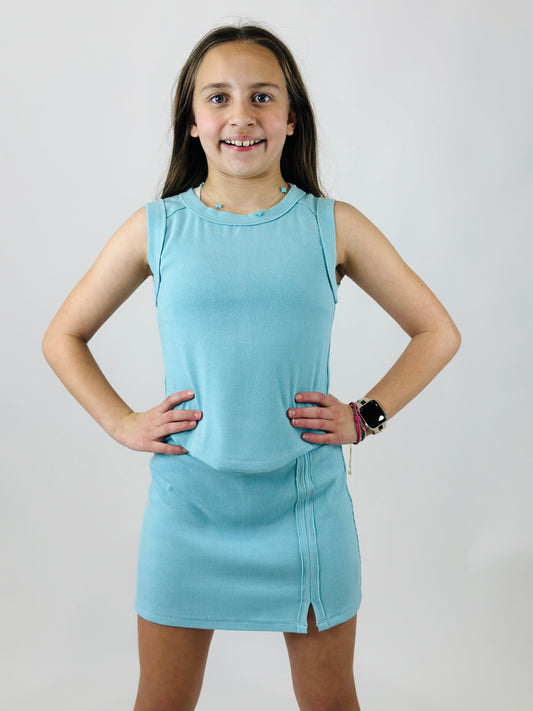 Tenly Rayon Rib Skort- Aqua Sky