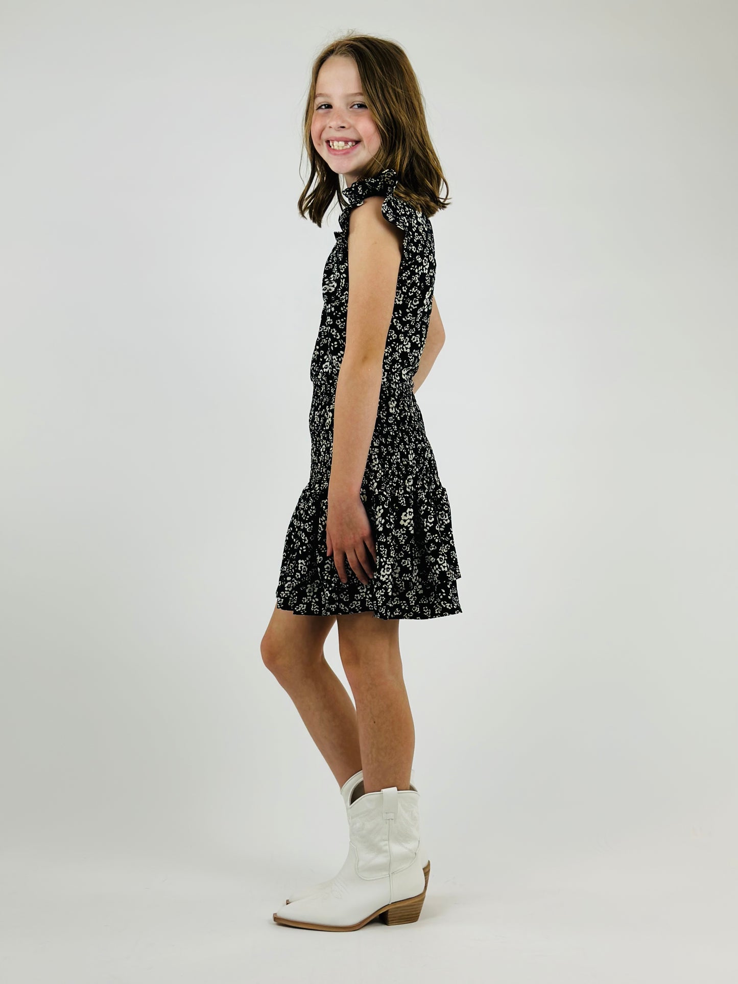 Selena High Neck Smock Ruffle Dress Lo