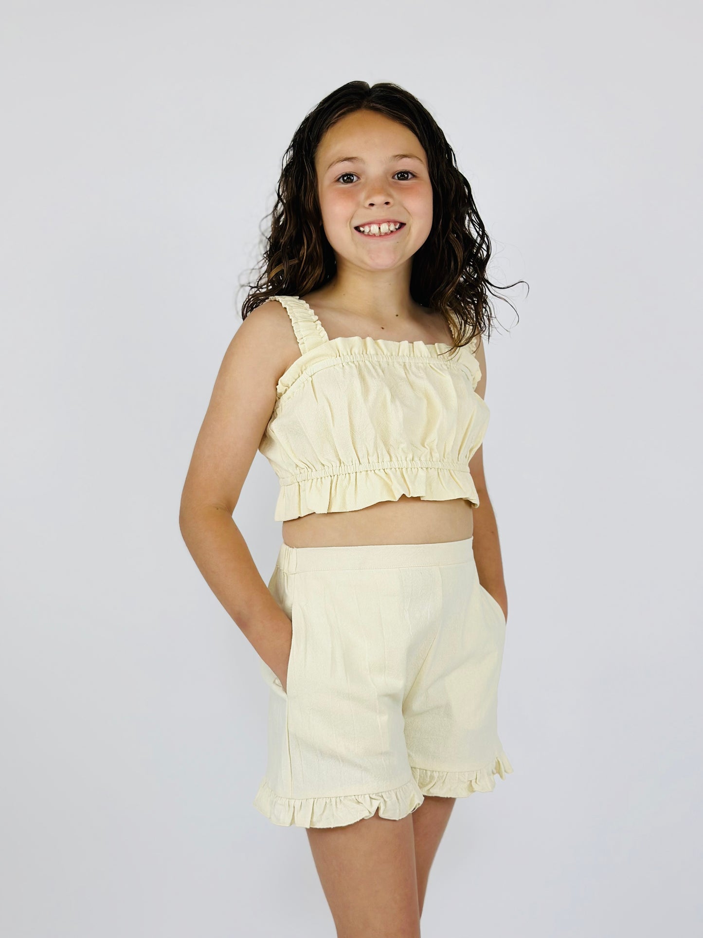 Cropped Ruffle Top Ivory