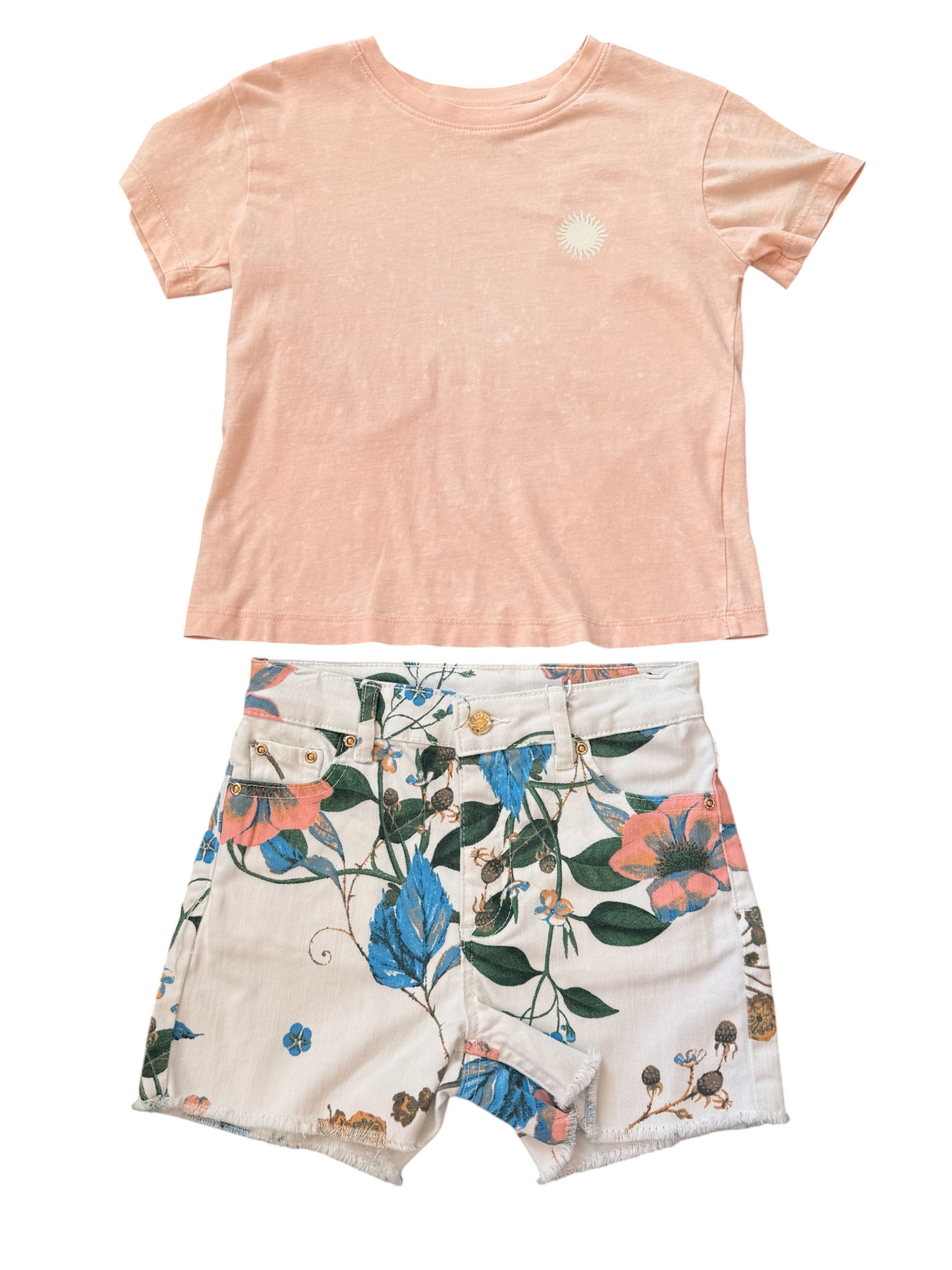 Floral Printed Denim Shorts - White