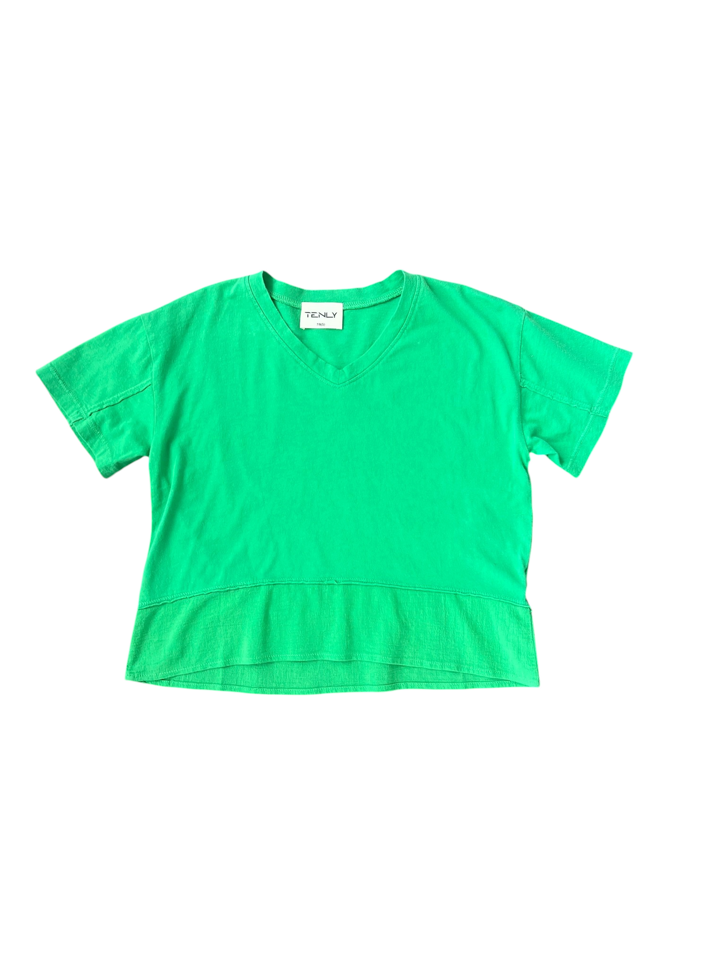 Tenly Mixed Media V-Neck Tee - Kelly Green