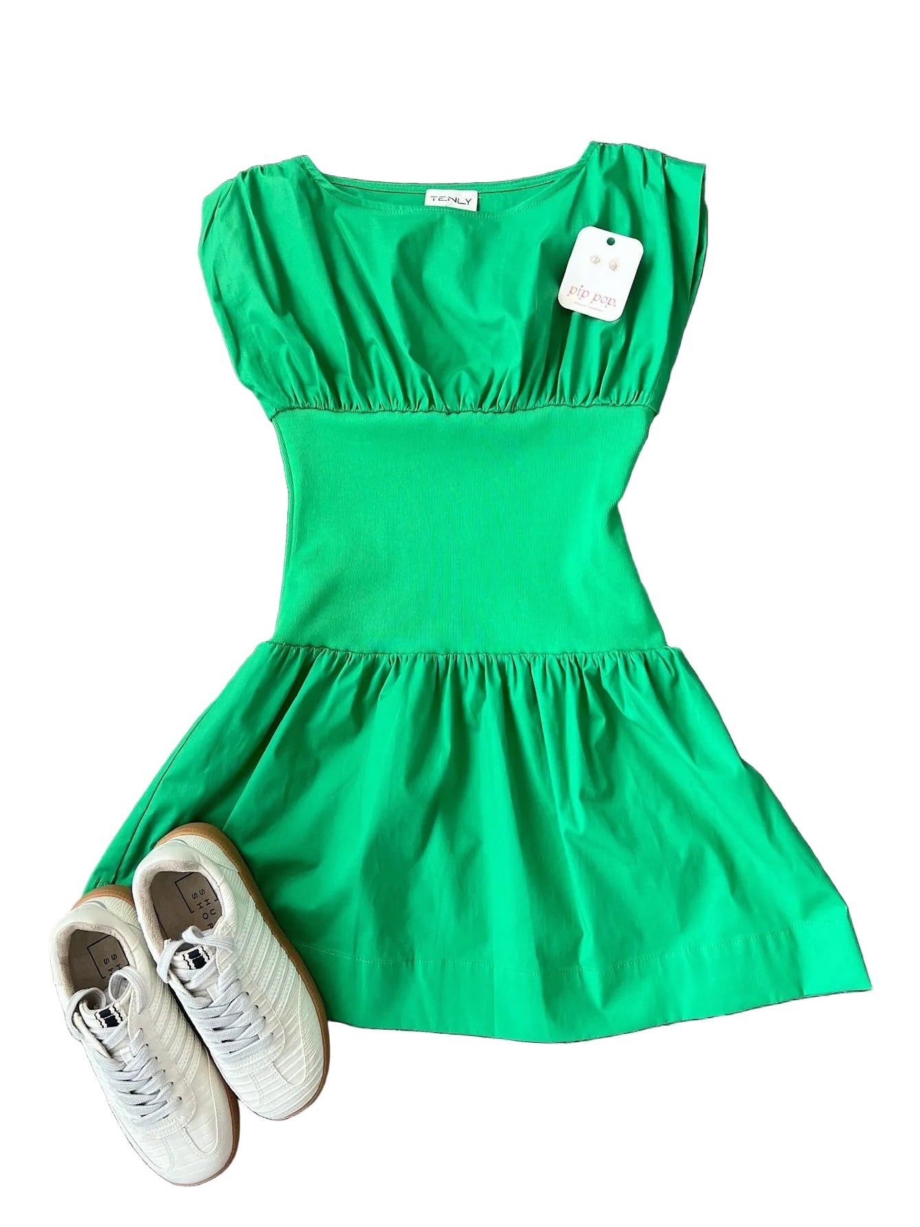 Tenly Poplin Contrast Mini Dress- Kelly Green